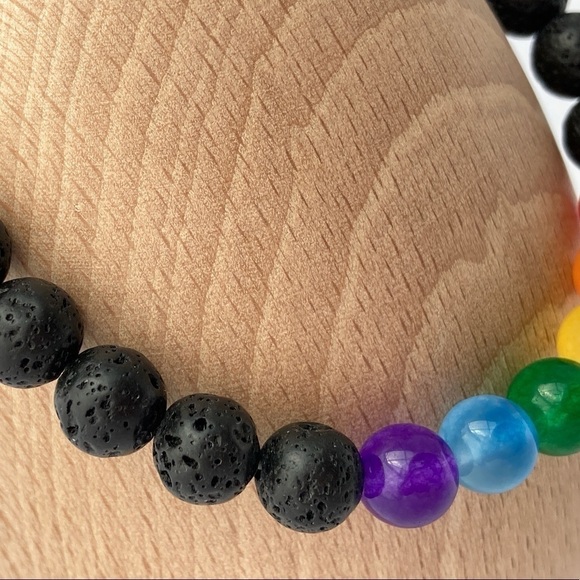 PRIDE Jade and Lava Stone Stretch Beaded Bracelet - Picture 5 of 10